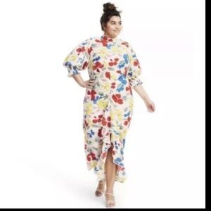 Rixo X Target Dress 28W/30W Plus Mock Neck Cascade Ruffle Rayon Crepe Floral NWT